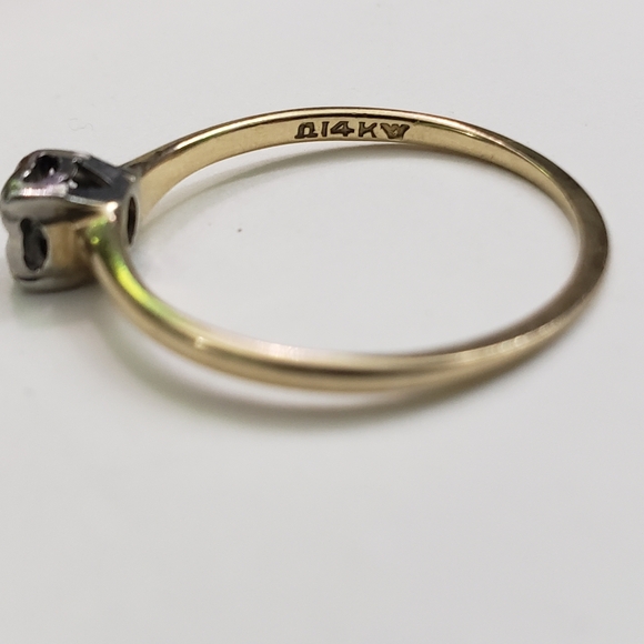 Vintage 14k Two Tone Solitaire Engagement Setting Ring Size 8 - Picture 3 of 3